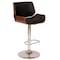 Armen Living London Black Faux Leather Adjustable Height Swivel Walnut Wood and Chrome Bar Stool LCLOSWBABLWA - alternate 1